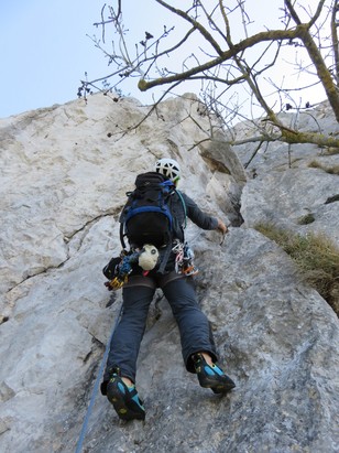 Beginn vierte Seillänge steiles Wandl