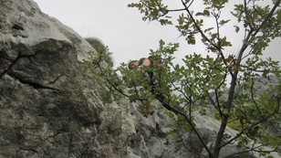 Steile Stelle am Beginn der 2. Seillänge