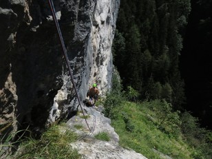 6. Seillänge Beginn Blick zurück zum Standplatz