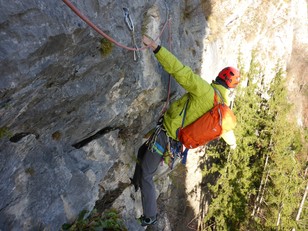 Beginn des Quergangs in der fünften Seillänge