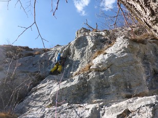 Fünfte Seillänge Beginn des Doppelrisses Fünfte Seillänge Beginn des Doppelrisses