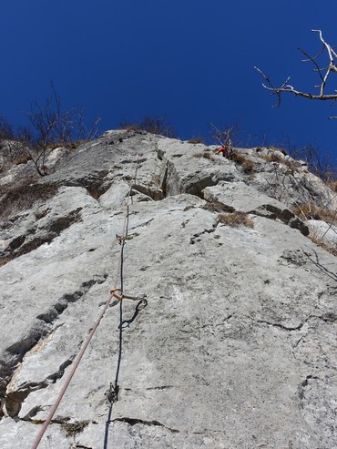 1. Seillänge Blick zum Standplatz