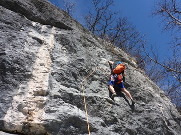 Schwierige Beginn der 5. Seillänge